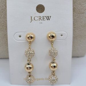 J Crew Factory Pave Crystal Gold Tone Ball Linear Drop Earrings NWT!  NEW!